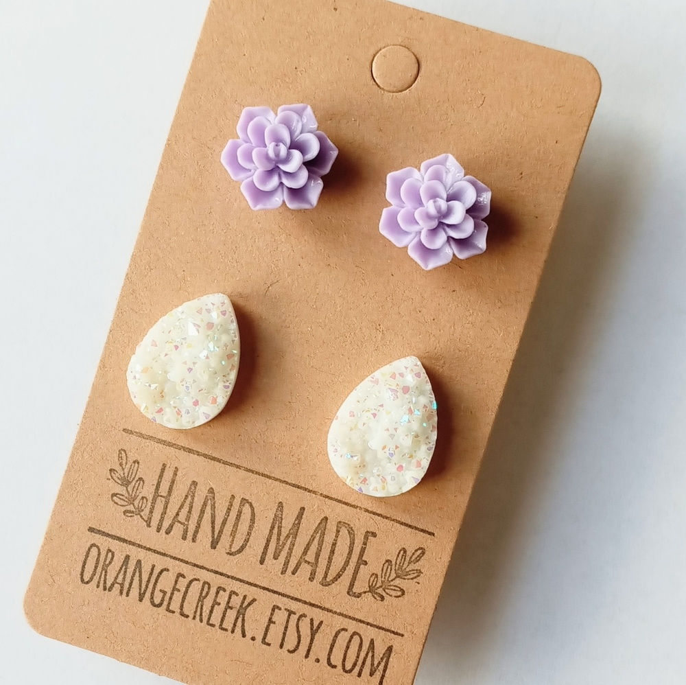 Succulent Druzy Stud Earrings